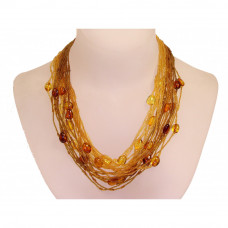 Многослойное колье из янтаря и бисера