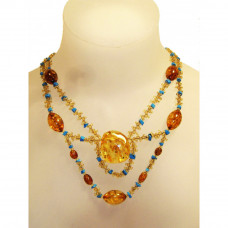 Необычное колье из балтийского янтаря, бисера и бирюзы