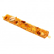 Необычный браслет из янтаря, бисера и натуральной кожи