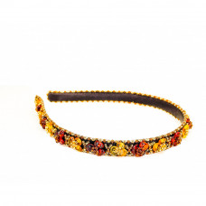 Ободок для волос из бисера, балтийского янтаря и натуральной кожи