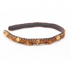 Ободок для волос из янтаря, бисера и натуральной кожи Ободок для волос из янтаря, бисера и натуральной кожи