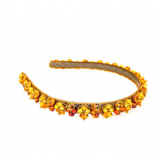 Ободок для волос из янтаря, бисера и натуральной кожи