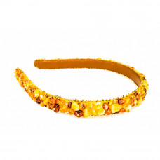 Ободок для волос из янтаря, бисера и натуральной кожи