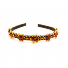 Ободок для волос из янтаря, бисера и натуральной кожи