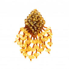 Плетеная брошь из балтийского янтаря, бисера и ювелирного сплава