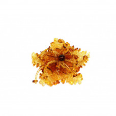 Плетеная брошь из балтийского янтаря и бисера