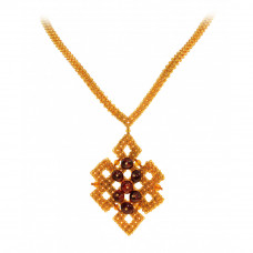 Плетеное из бисера колье с натуральным янтарем