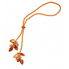 Плетеное колье-галстук из натурального янтаря