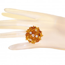 Плетеное кольцо из балтийского янтаря и бисера