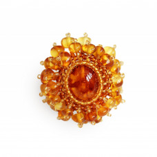 Плетеное кольцо из балтийского янтаря и бисера