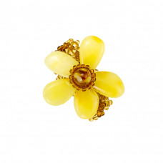 Плетеное кольцо из балтийского янтаря и бисера