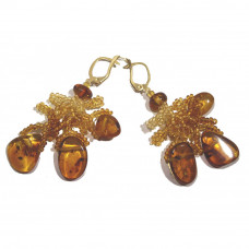 Плетеные серьги из балтийского янтаря и бисера