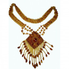 Плетеный кулон в этническом стиле из балтийского янтаря и бисера