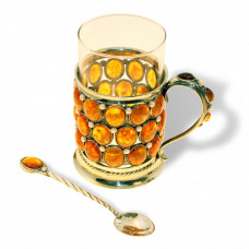 Подстаканник с ложечкой из янтаря