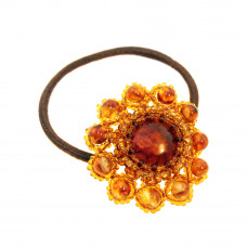 Резинка для волос из бисера и натурального янтаря