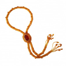 Роскошное колье-галстук из натурального янтаря с бисером