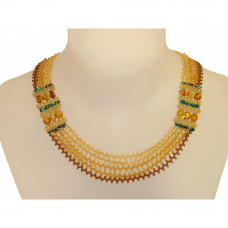 Роскошное колье из балтийского янтаря и бисера с малахитовыми вставками