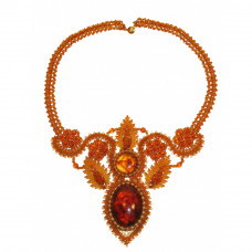 Роскошное колье из балтийского янтаря и бисера