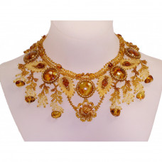 Роскошное плетеное колье из натурального янтаря и бисера