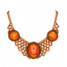 Роскошное плетеное колье из натурального янтаря и бисера