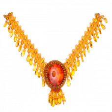 Роскошное праздничное колье из натурального янтаря и бисера