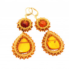 Роскошные серьги из балтийского янтаря, бисера и ювелирного сплава