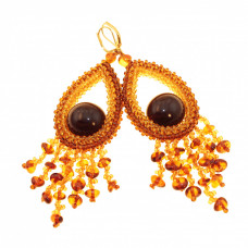 Роскошные серьги из балтийского янтаря, бисера, ювелирного сплава
