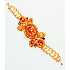 Роскошный браслет плетеный из бисера и натурального янтаря