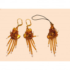 Серьги и подвеска для мобильного телефона из  балтийского янтаря и бисера