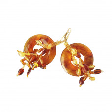 Серьги из балтийского янтаря, бисера и ювелирного сплава