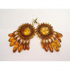 Серьги из балтийского янтаря, бисера в этническом стиле