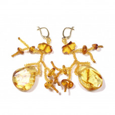 Серьги из балтийского янтаря и бисера