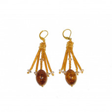 Серьги из балтийского янтаря с бисером