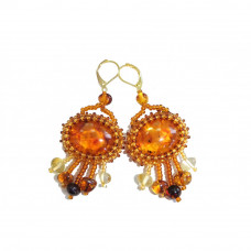 Серьги из балтийского янтаря с подвесками из бисера