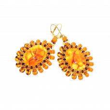 Серьги из натурального янтаря, бисера, ювелирного сплава