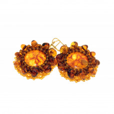 Серьги из натурального янтаря, бисера, ювелирного сплава