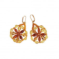 Серьги из натурального янтаря, бисера, ювелирного сплава Серьги из натурального янтаря, бисера, ювелирного сплава