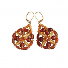 Серьги из натурального янтаря, бисера, ювелирного сплава