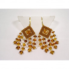 Серьги из натурального янтаря, бисера