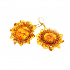 Серьги из светлого натурального янтаря, бисера и ювелирного сплава