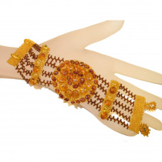 Широкий браслет из бисера и натурального янтаря