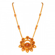 Стильное колье с цветком из янтаря с бисером