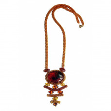 Удлиненное колье из натурального янтаря коньячного цвета с бисером