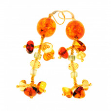 Удлиненные серьги из балтийского натурального янтаря, бисера и ювелирного сплава