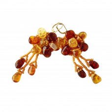 Удлиненные серьги из балтийского натурального янтаря и бисера