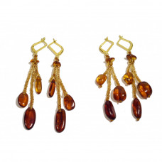 Удлиненные серьги из балтийского янтаря и бисера