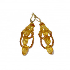 Удлиненные серьги из натурального янтаря и бисера