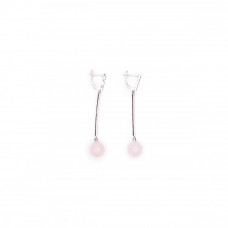 Удлиненные серьги с натуральным розовым кварцем и цирконами