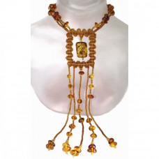 Удлиненный, плетеный кулон из балтийского янтаря и бисера