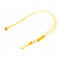 Удлиненный, яркий кулон из натурального янтаря и бисера